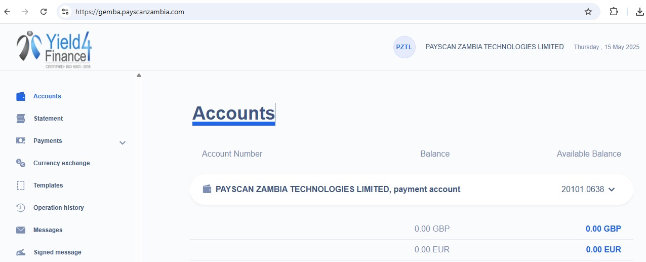 Sample online banking dashboard